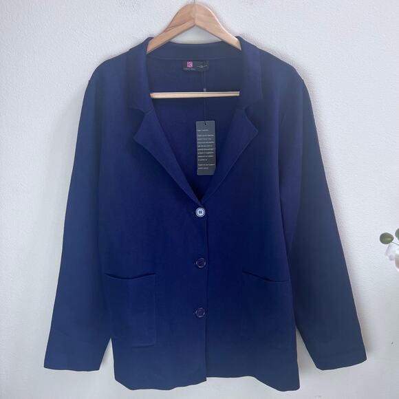 Kancy Kole Cardigan Blazer Knit Jacket 2XL NWT Navy Blue Pockets Office Capsule - Picture 1 of 7